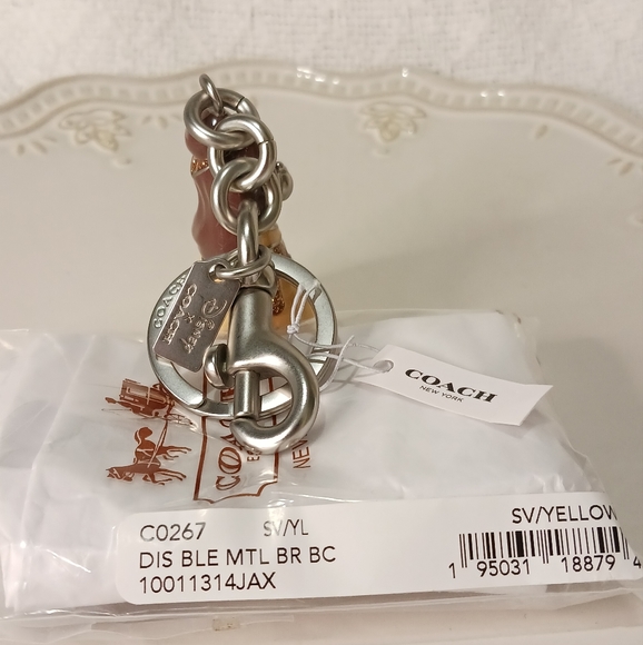NWT Disney x Coach Princess Belle Metal Bear Keychain Bag Charm - Picture 4 of 8